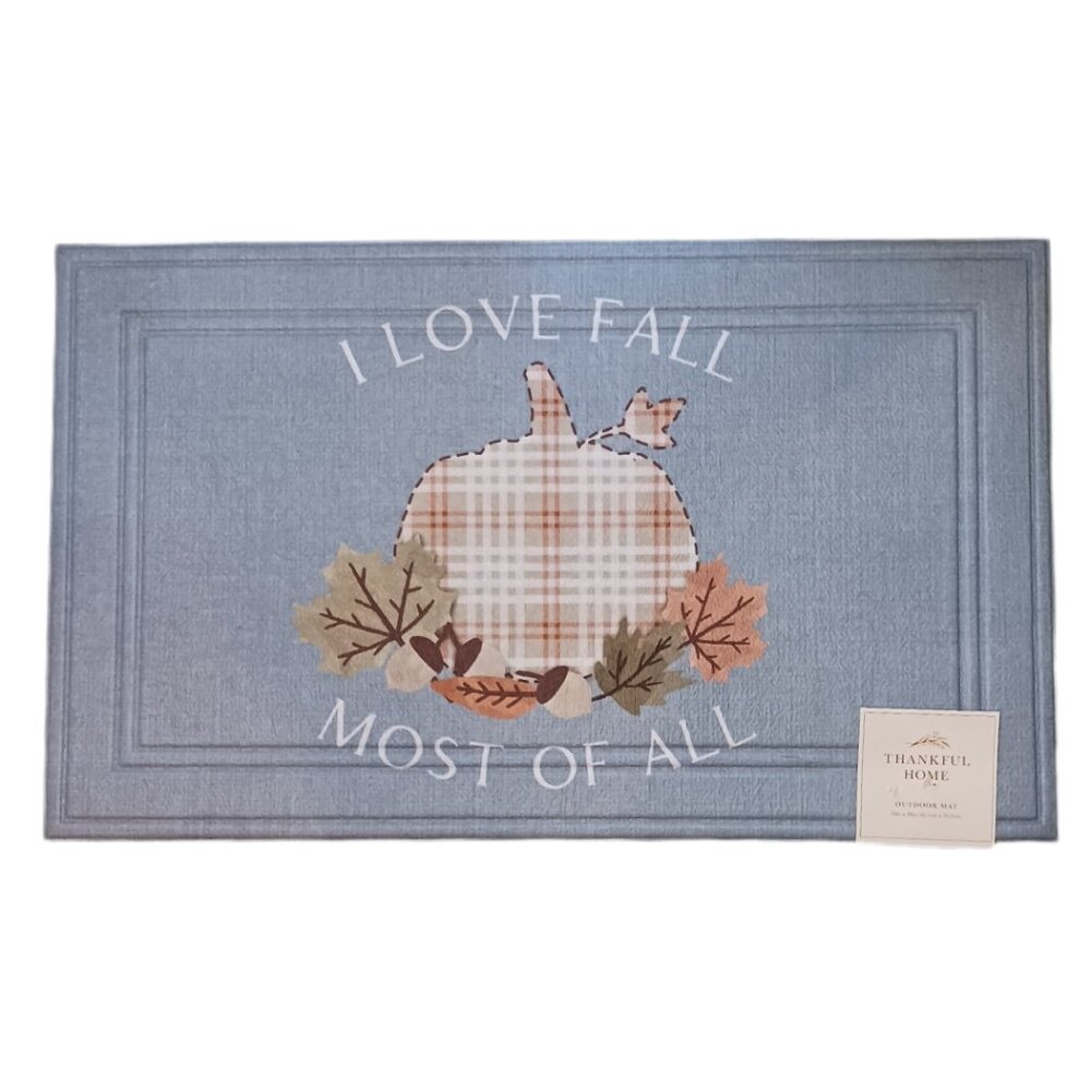 "I Love Fall Most Of All" Outdoor Mat 18'' x 30'' Blue Thankful Home Decor